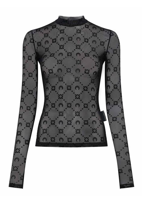 top collo alto moonogram mesh flock ls donna nero MARINE SERRE | WTO388ACJER0005BK99